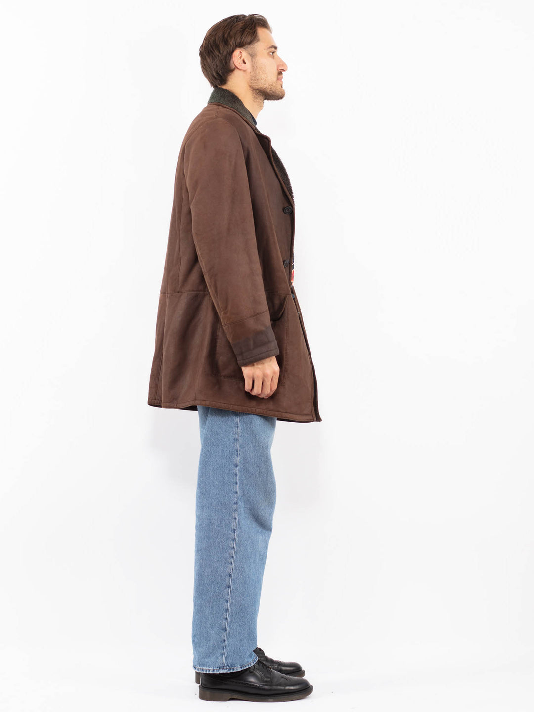 Vintage 80's Men Sheepskin Coat in Brown