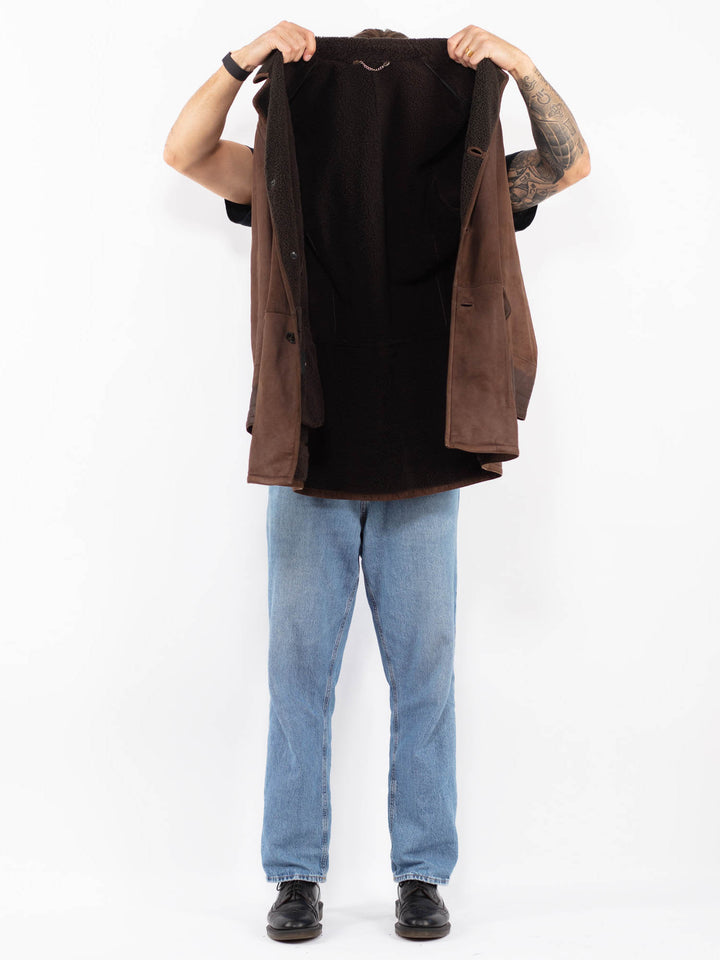 Vintage 80's Men Sheepskin Coat in Brown