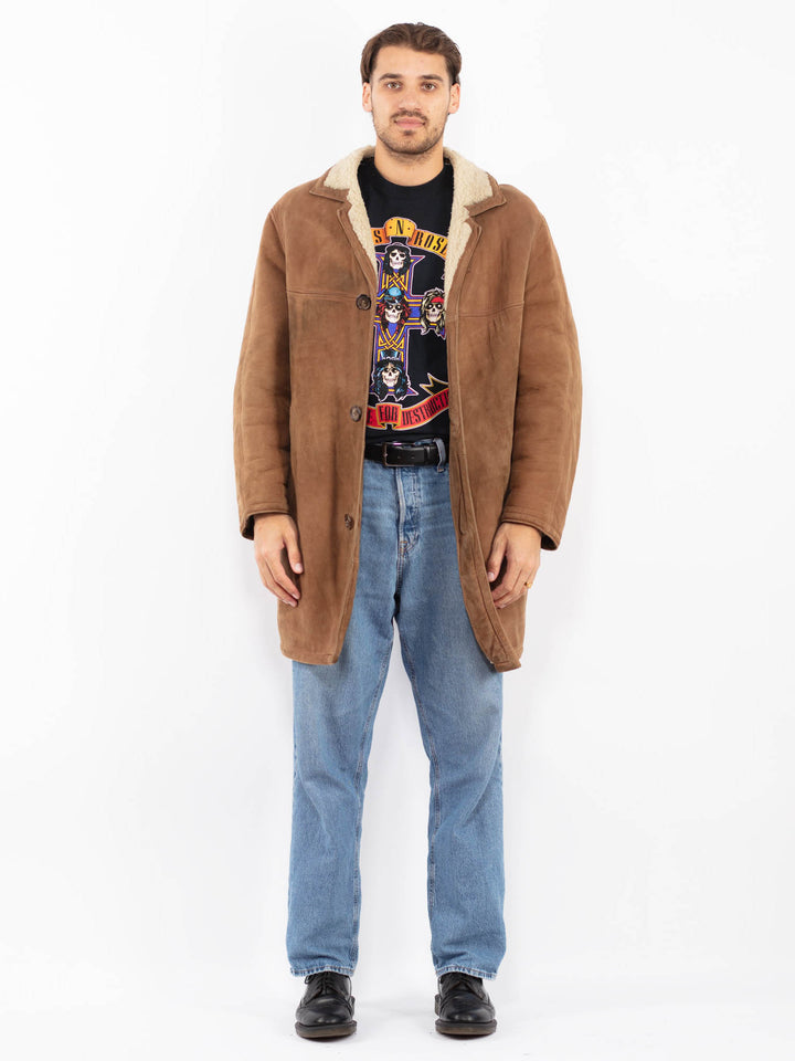 Vintage 70's Men Suede Sherpa Coat in Brown