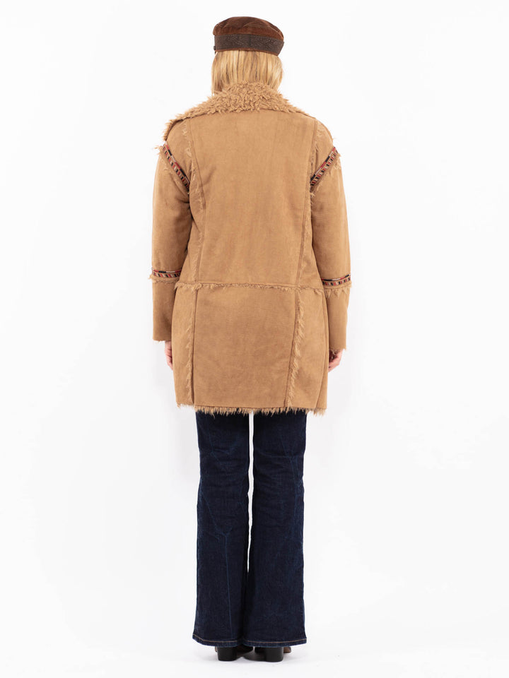 Vintage 00's Penny Lane Faux Sheepskin Coat in Beige