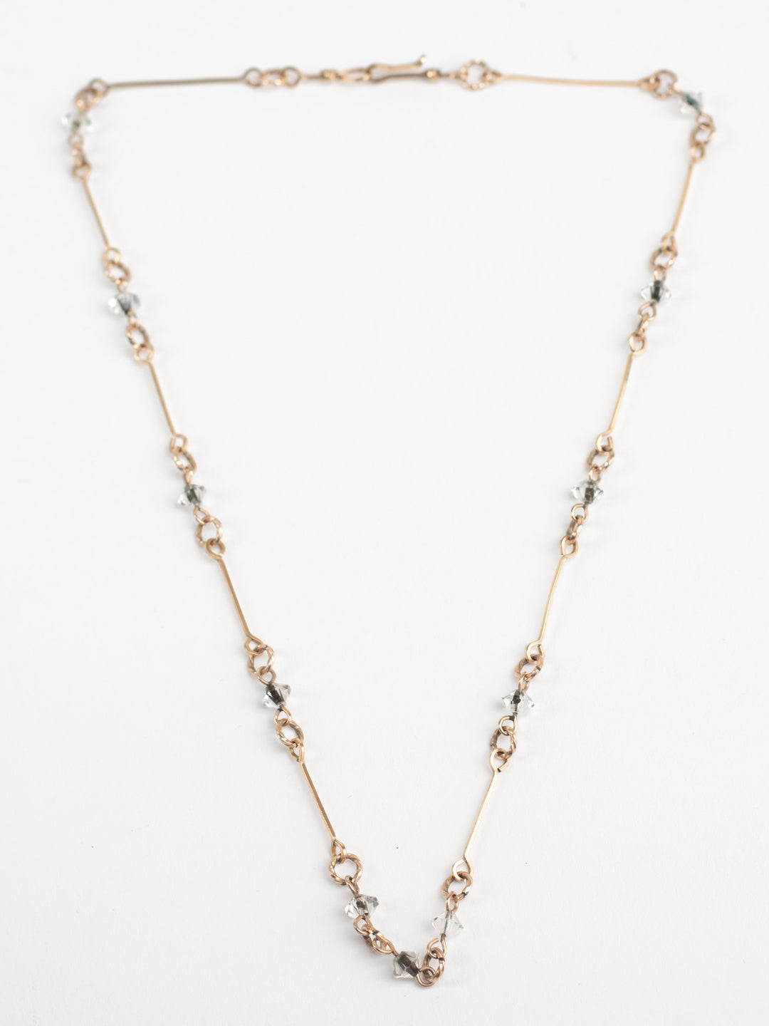 Vintage 40s Clear Crystal Bead Necklace with Twisted Gold-Tone Chain
