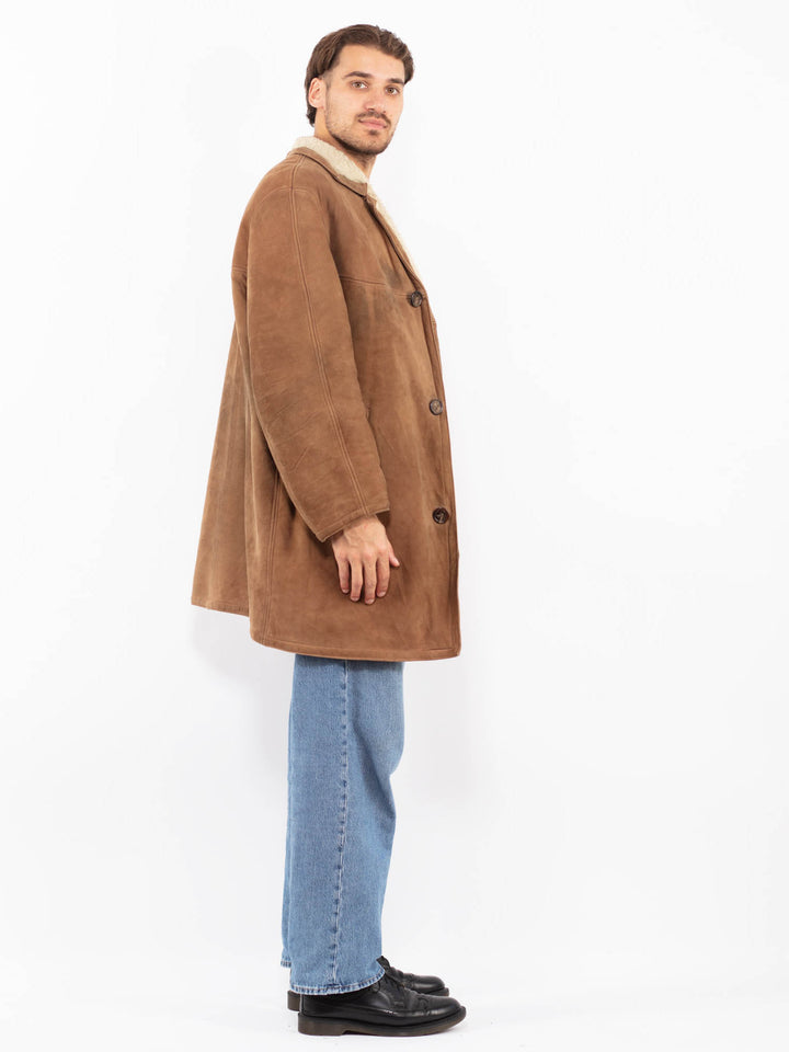Vintage 70's Men Suede Sherpa Coat in Brown