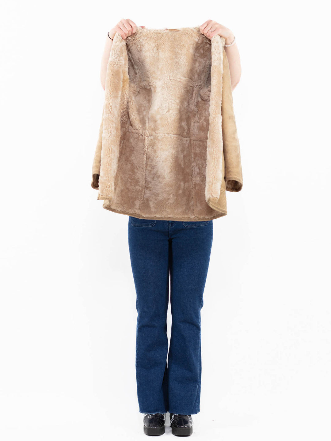 Vintage 90's Women Sheepskin Coat in Beige