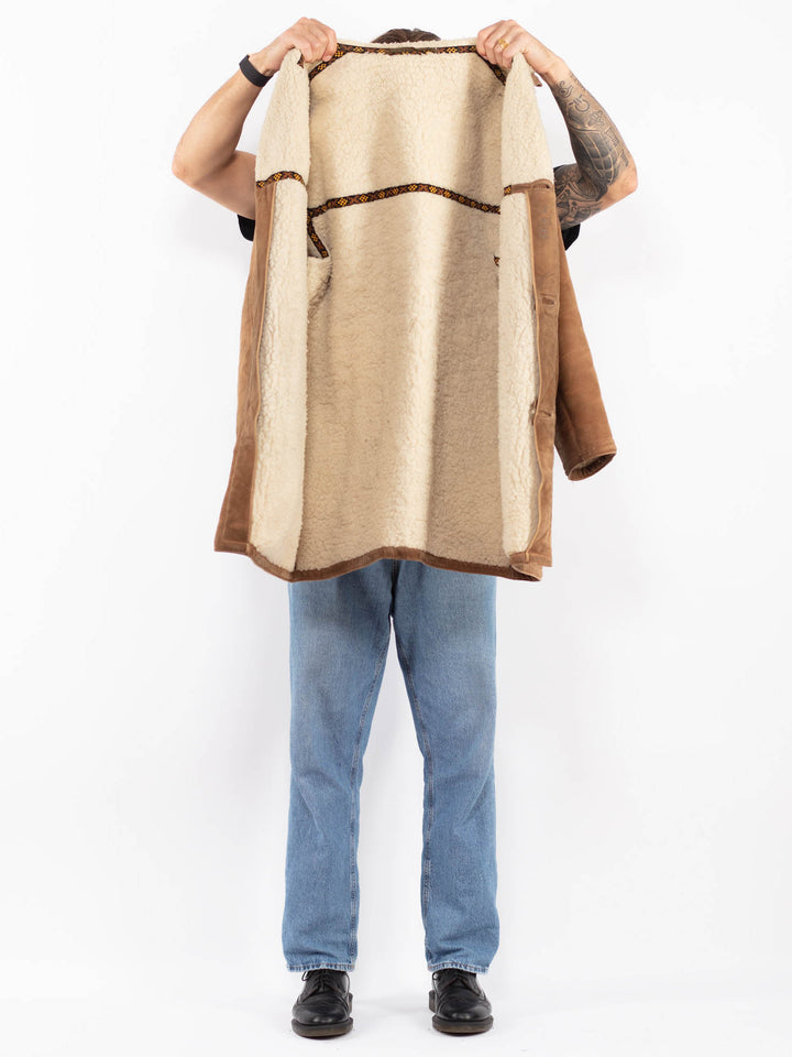 Vintage 70's Men Suede Sherpa Coat in Brown