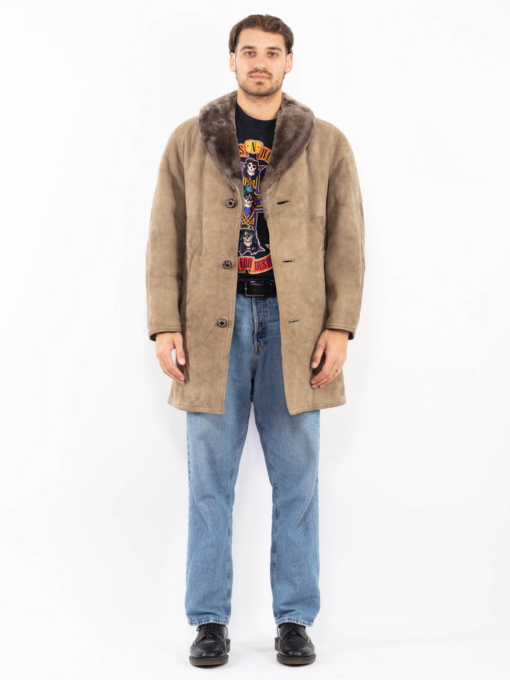 Vintage 70's Men Sheepskin Coat in Beige