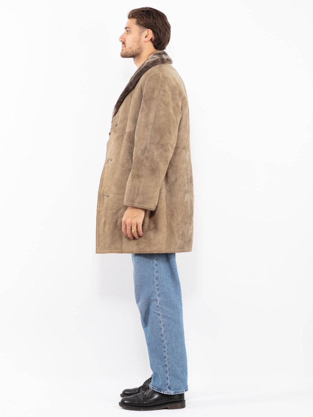 Vintage 70's Men Sheepskin Coat in Beige