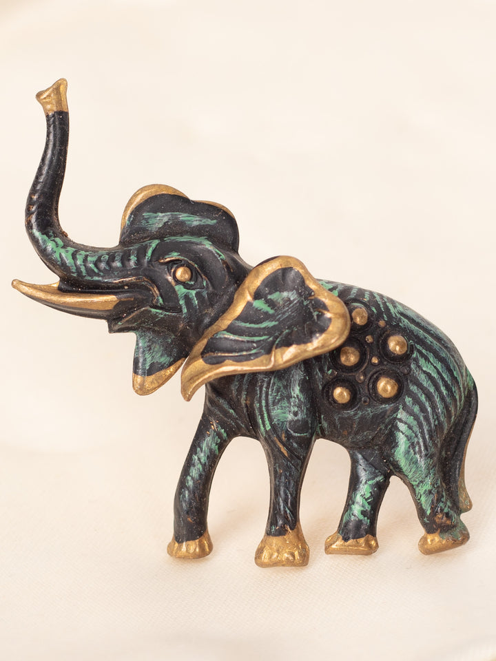 Vintage 70's Green and Gold Enamel Elephant Brooch