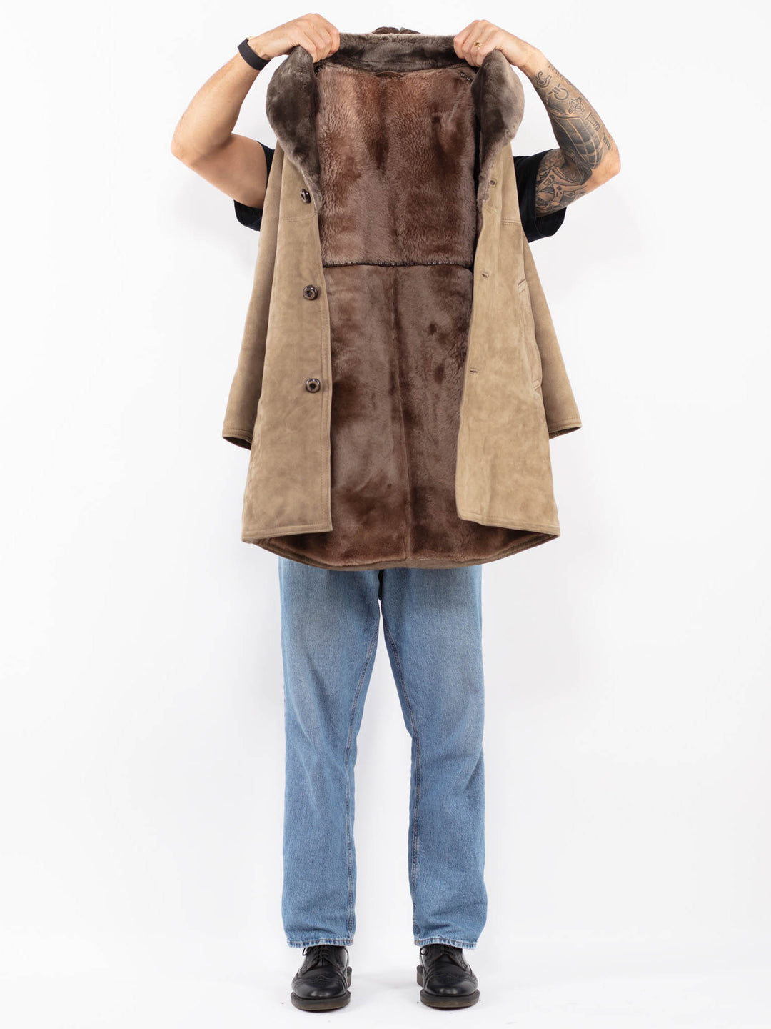 Vintage 70's Men Sheepskin Coat in Beige