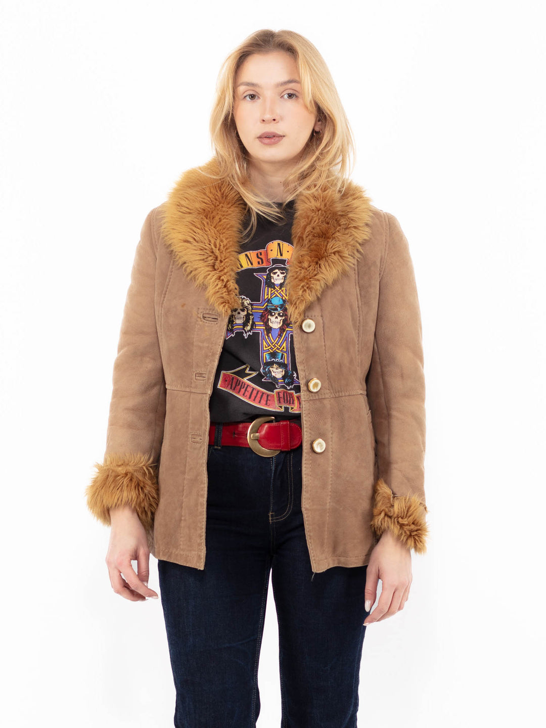 Vintage 70's Women Sheepskin Jacket in Beige