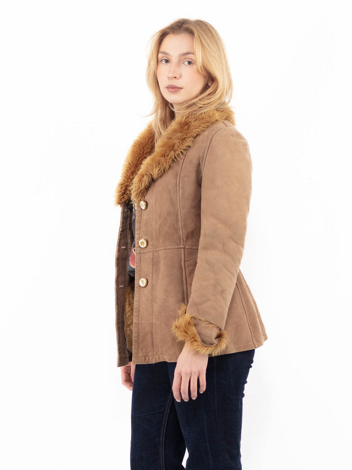 Vintage 70's Women Sheepskin Jacket in Beige