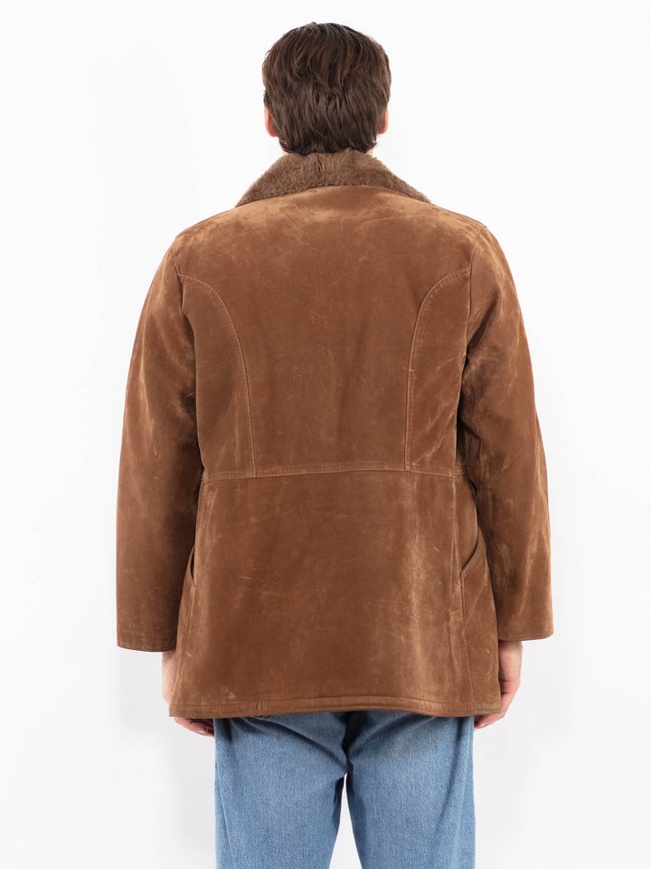 Vintage 80's Men Faux Sheepskin Coat in Brown