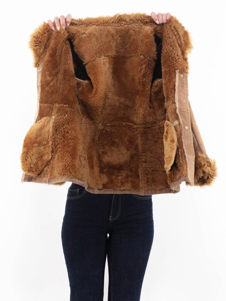 Vintage 70's Women Sheepskin Jacket in Beige