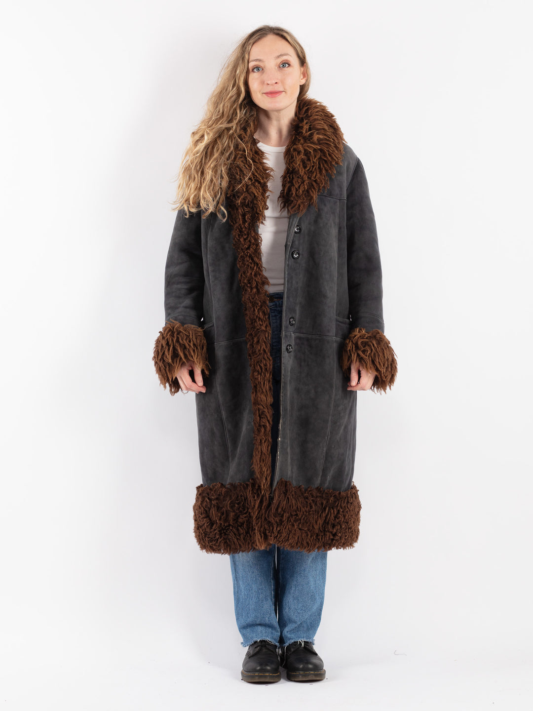 Vintage 70's Women Sheepskin Coat in Gray