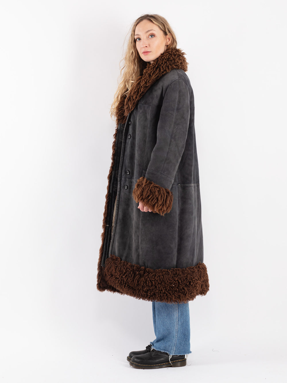 Vintage 70's Women Sheepskin Coat in Gray