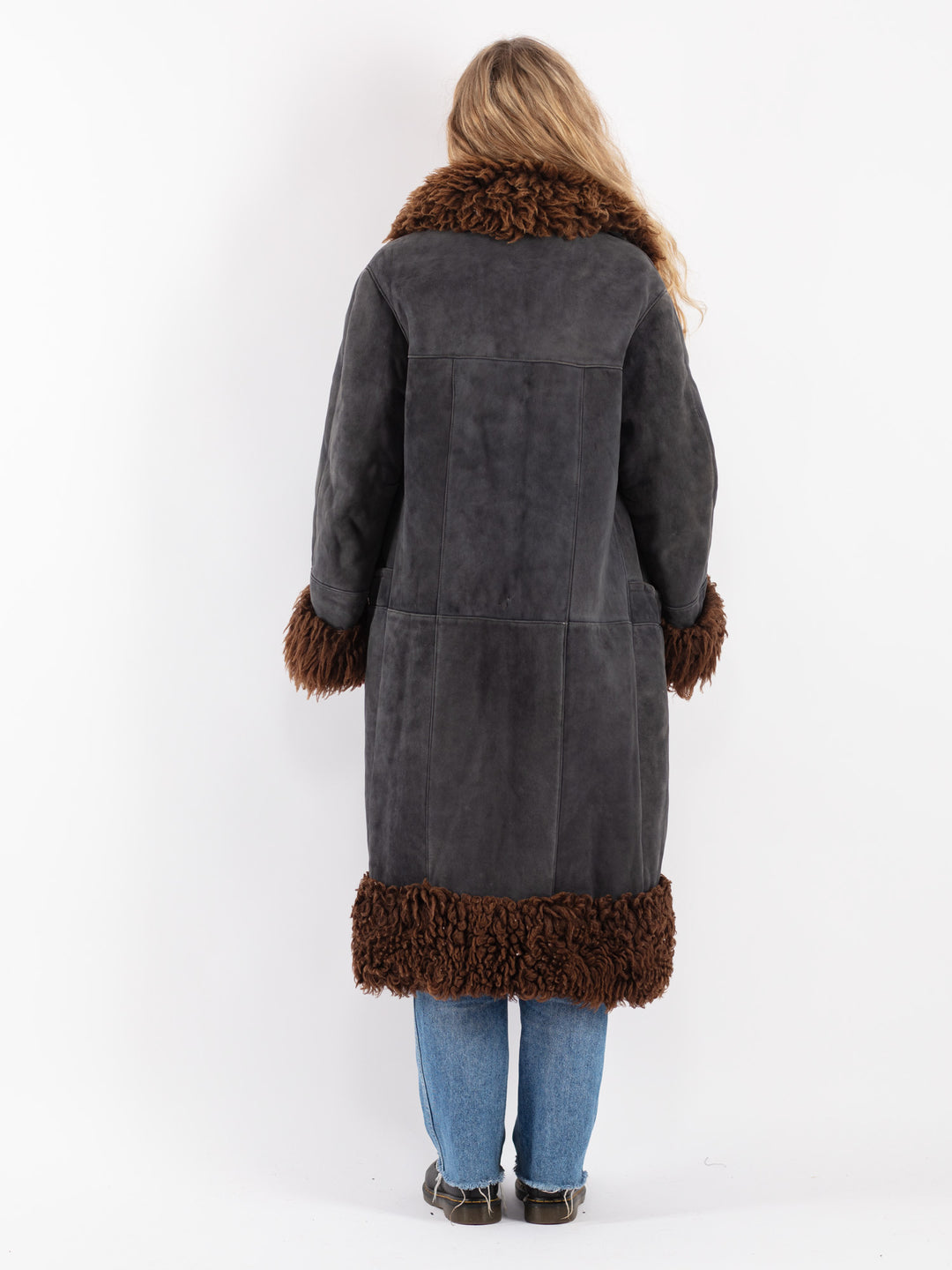 Vintage 70's Women Sheepskin Coat in Gray