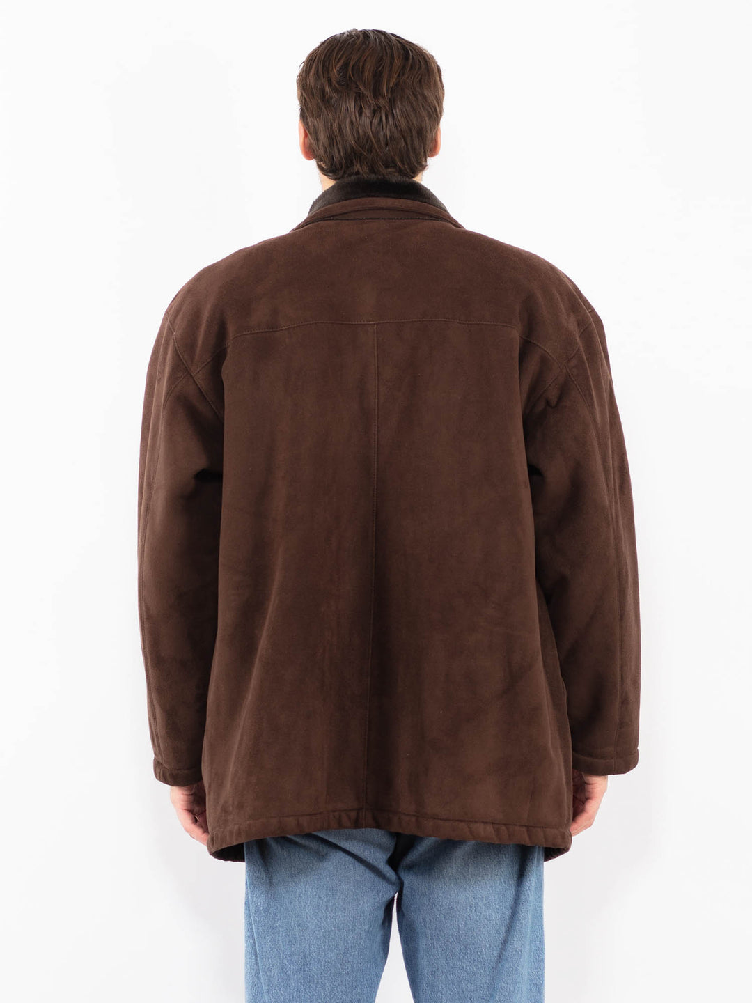 Vintage 80's Men Faux Sheepskin Coat in Brown