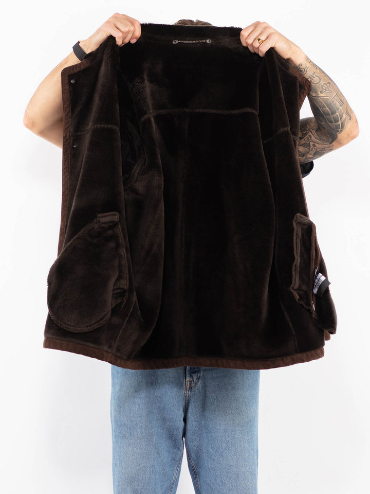 Vintage 80's Men Faux Sheepskin Coat in Brown