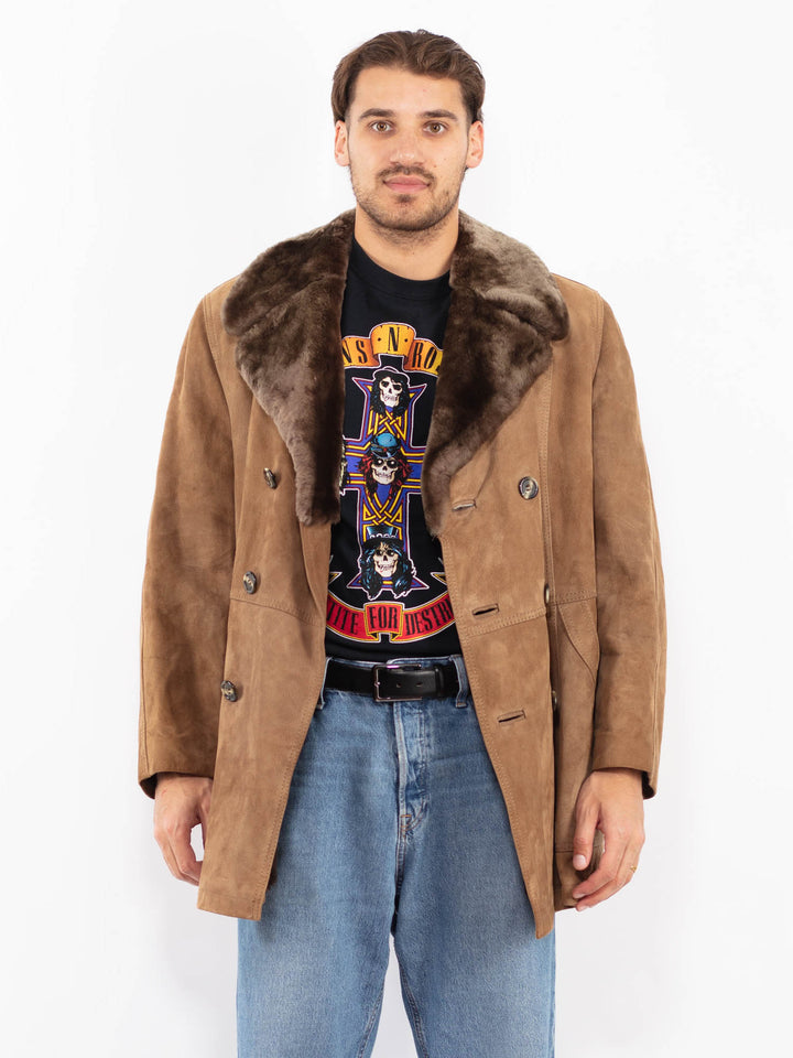 Vintage 70's Men Suede Sherpa Coat in Brown