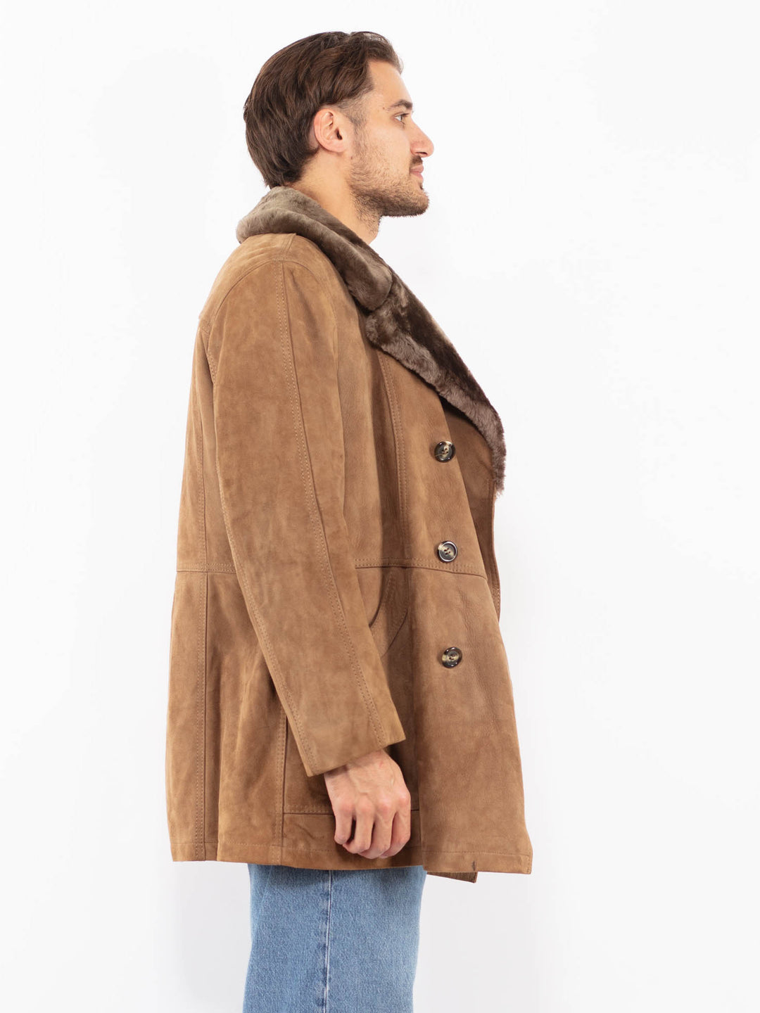 Vintage 70's Men Suede Sherpa Coat in Brown