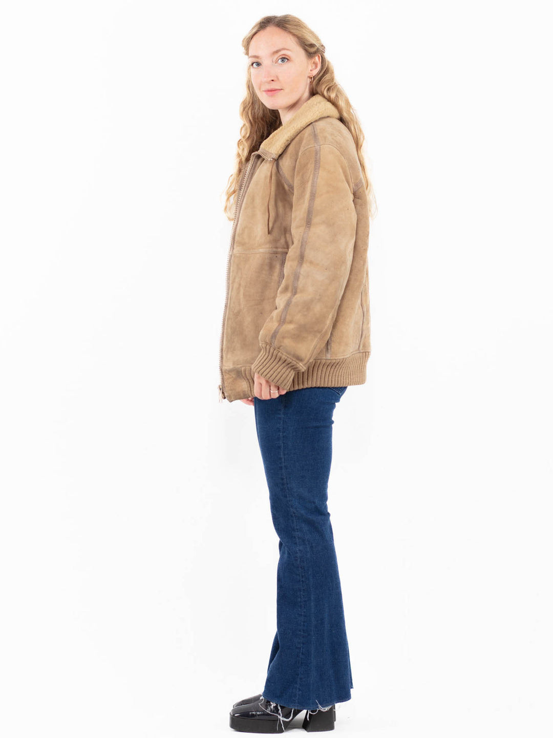 Vintage 80's Women Sheepskin Jacket in Beige