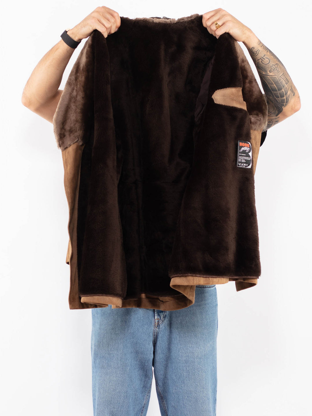 Vintage 70's Men Suede Sherpa Coat in Brown