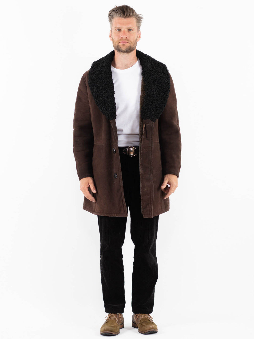 Vintage 70's Men Sheepskin Coat in Brown