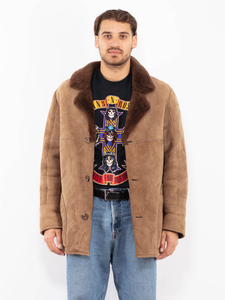 Vintage 70's Men Sheepskin Coat in Beige