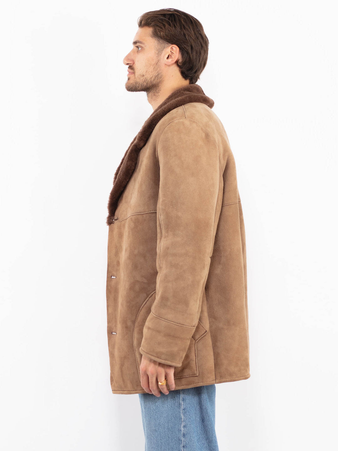 Vintage 70's Men Sheepskin Coat in Beige