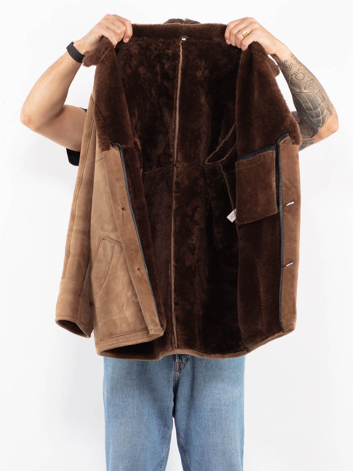 Vintage 70's Men Sheepskin Coat in Beige
