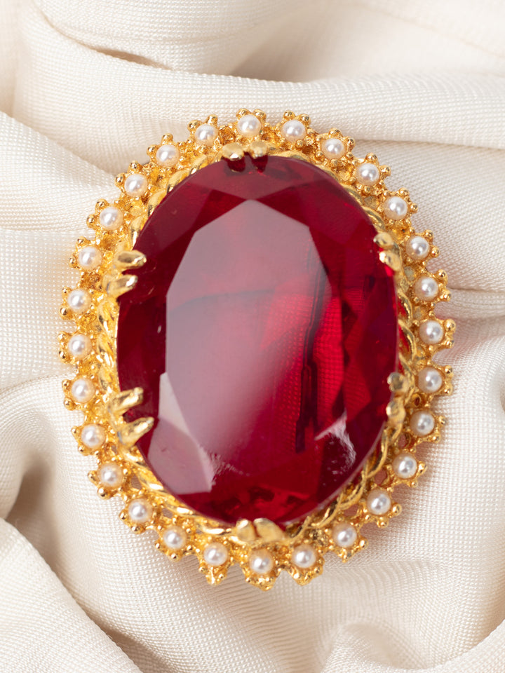 Vintage 80's Ruby Red Glass Brooch