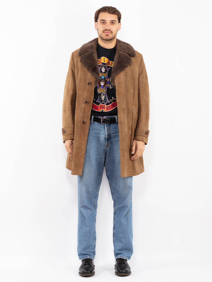 Vintage 70's Men Suede Sherpa Coat in Brown