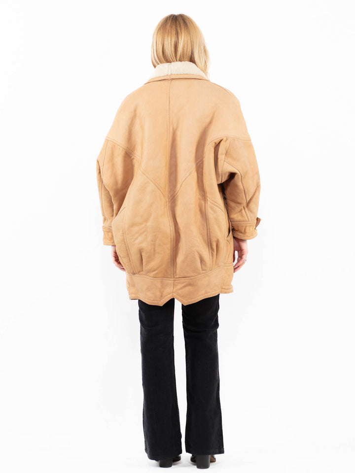 Vintage 90's Women Sheepskin Coat in Beige