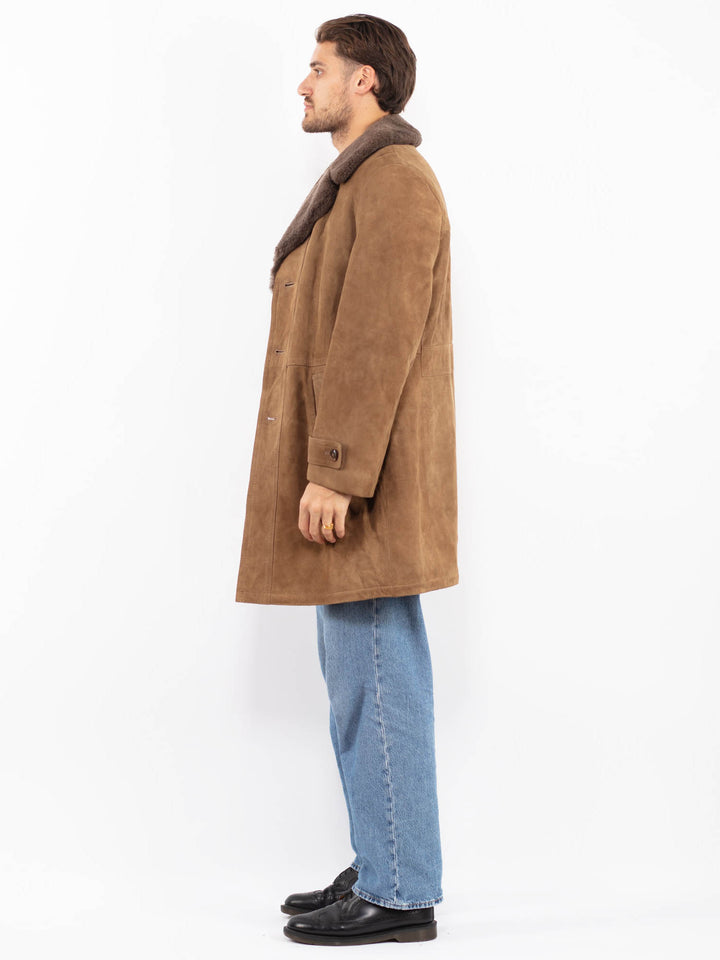 Vintage 70's Men Suede Sherpa Coat in Brown