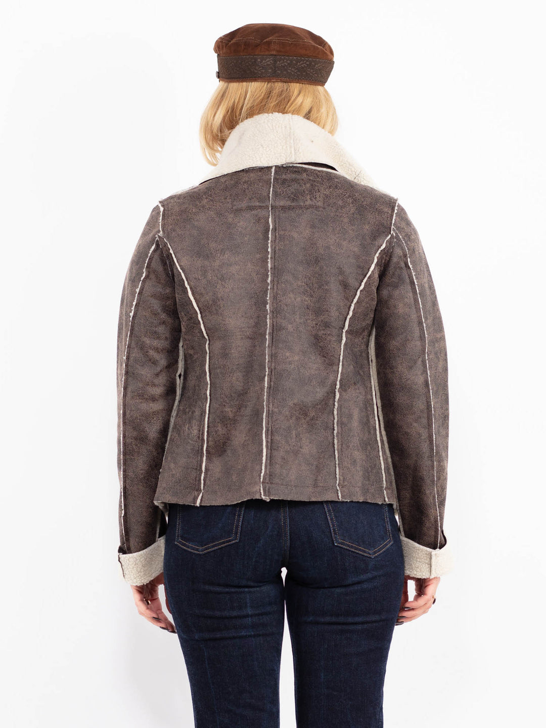 Vintage 00's Women Faux Sheepskin Jacket in Brown