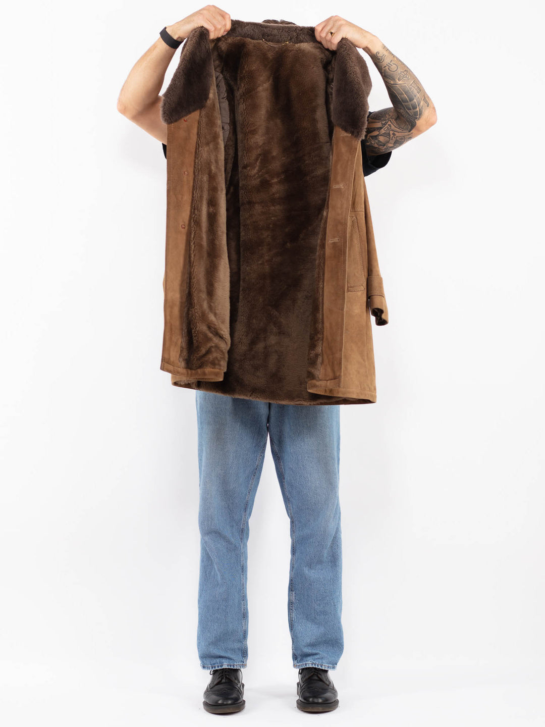 Vintage 70's Men Suede Sherpa Coat in Brown