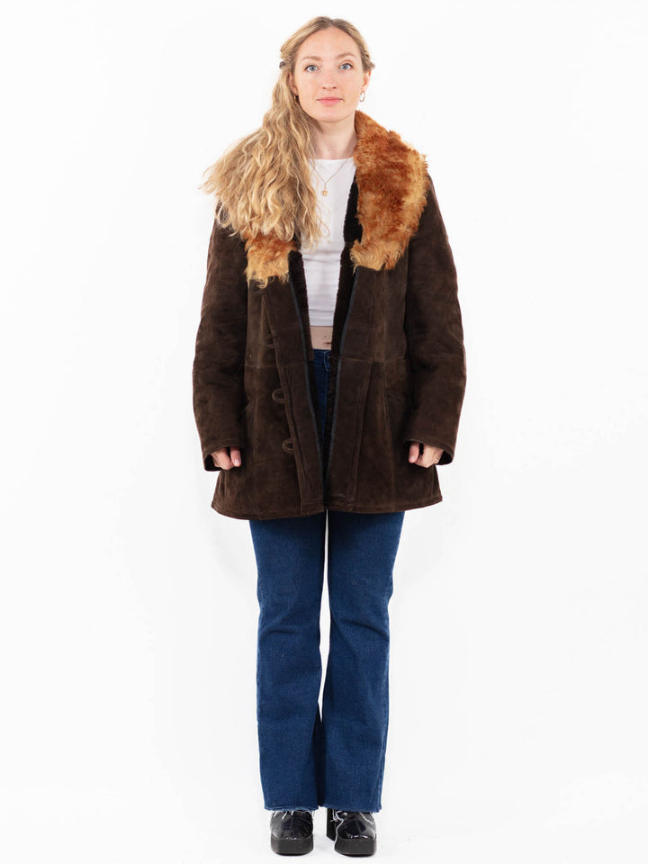 Vintage 70's Women Sheepskin Coat in Brown