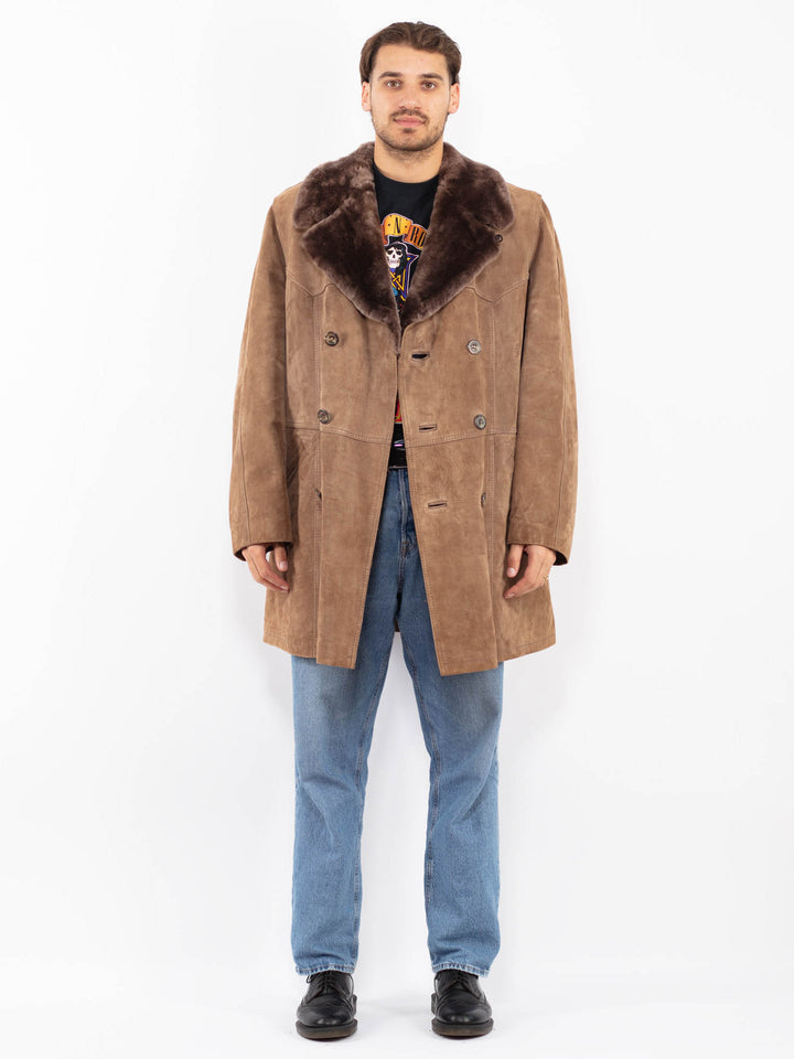 Vintage 70's Men Western Suede Sherpa Coat in Brown