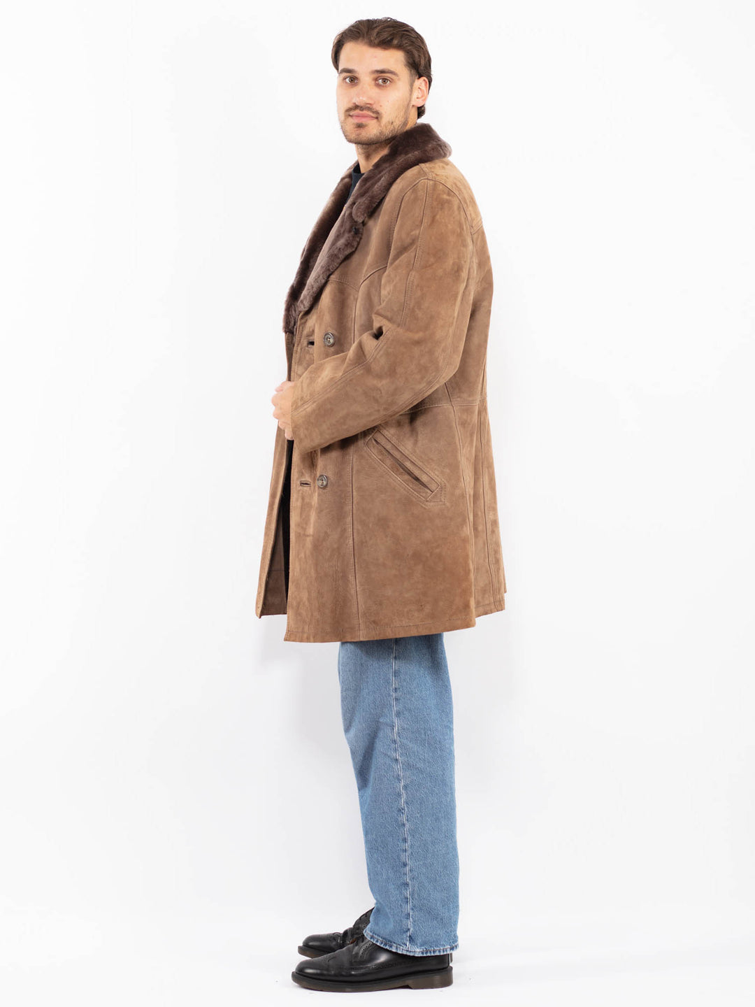 Vintage 70's Men Western Suede Sherpa Coat in Brown