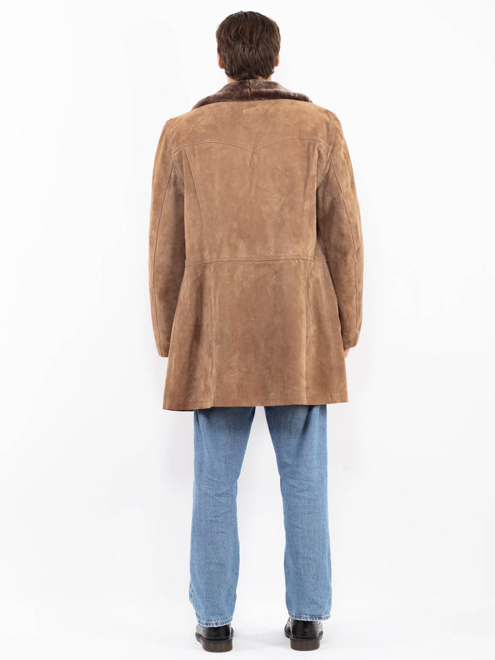 Vintage 70's Men Western Suede Sherpa Coat in Brown
