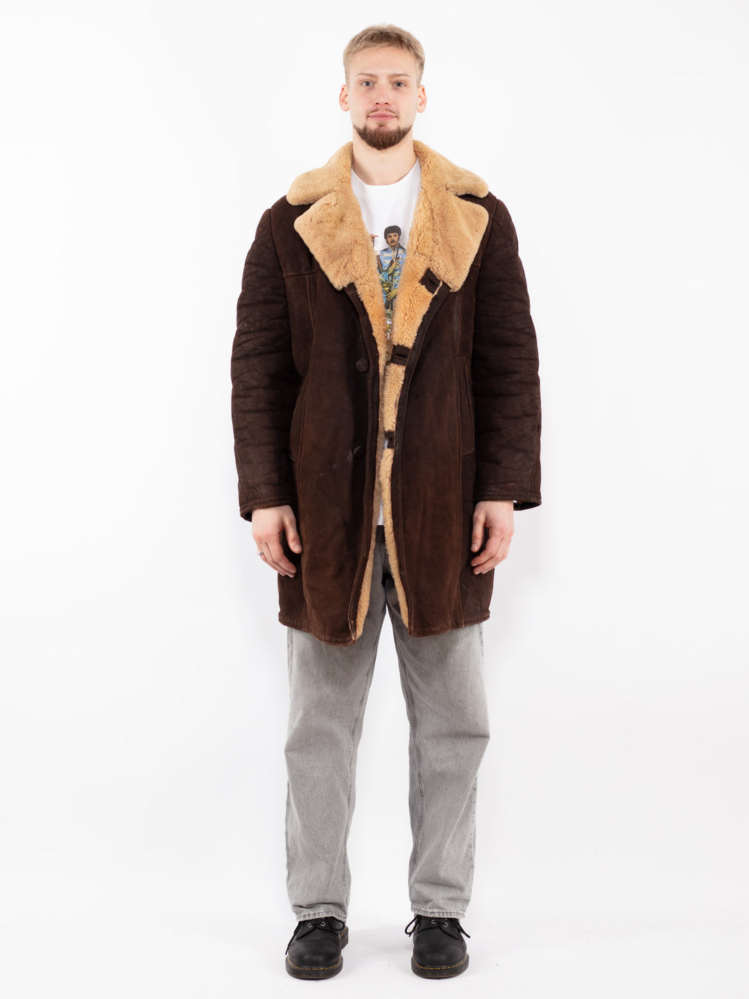 Vintage 70's Men Sheepskin Coat in Brown