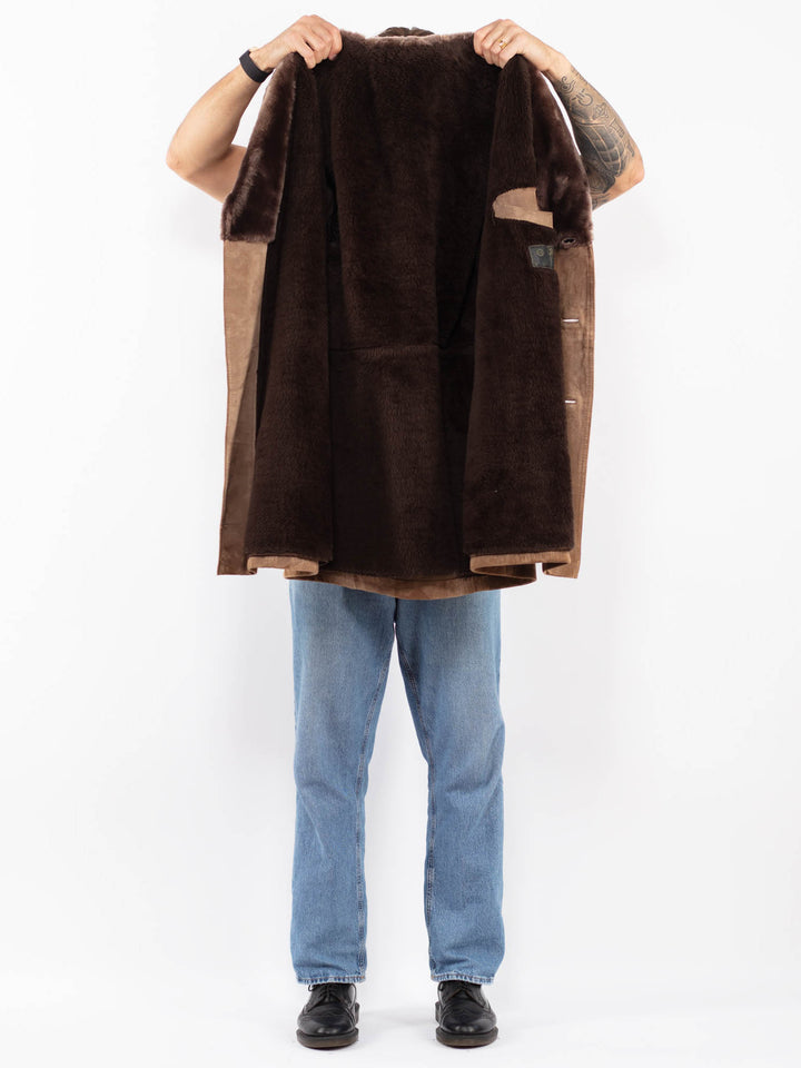 Vintage 70's Men Western Suede Sherpa Coat in Brown