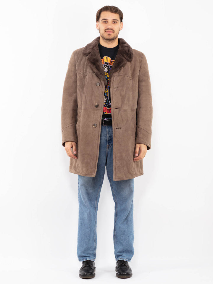 Vintage 70's Men Sheepskin Shearling Coat in Gray