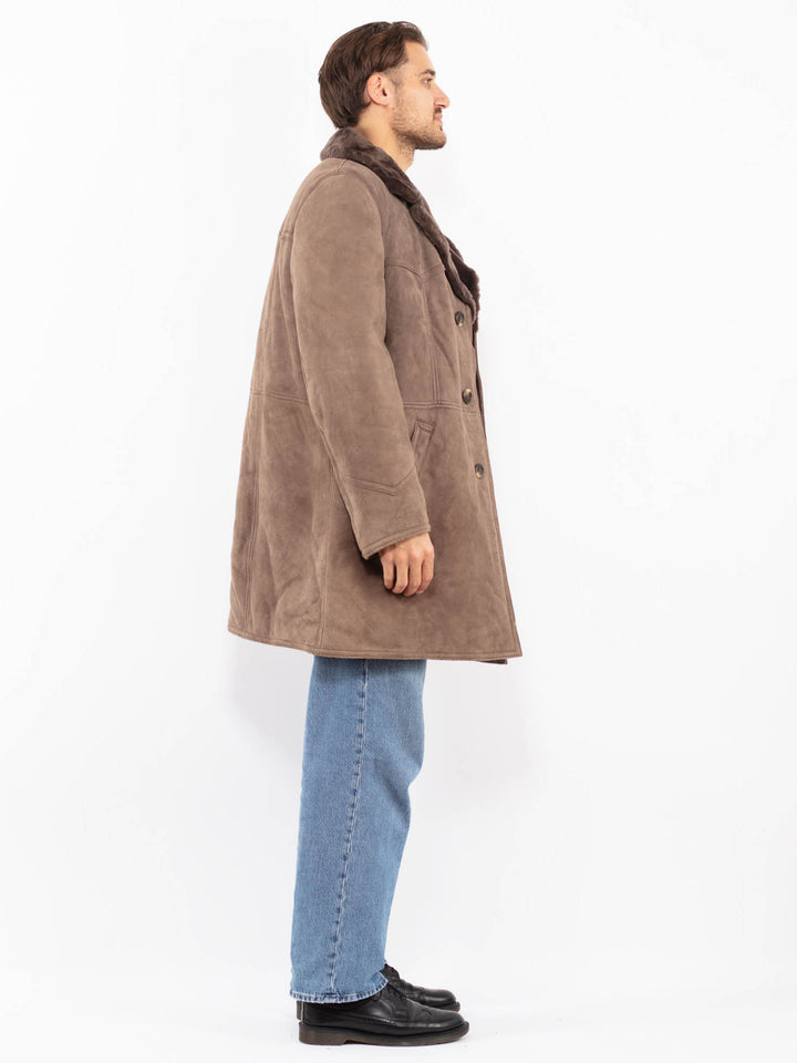 Vintage 70's Men Sheepskin Shearling Coat in Gray