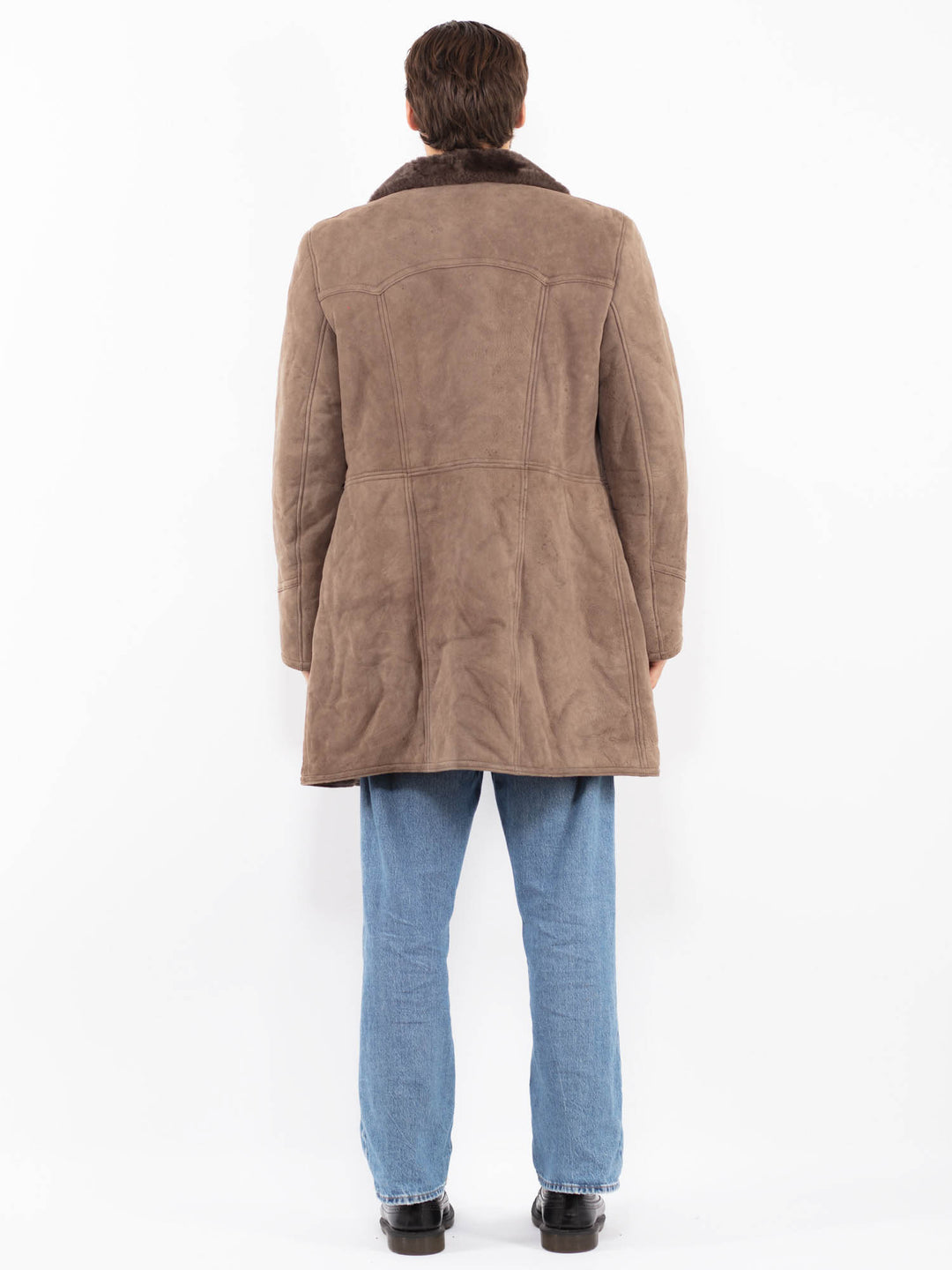 Vintage 70's Men Sheepskin Shearling Coat in Gray