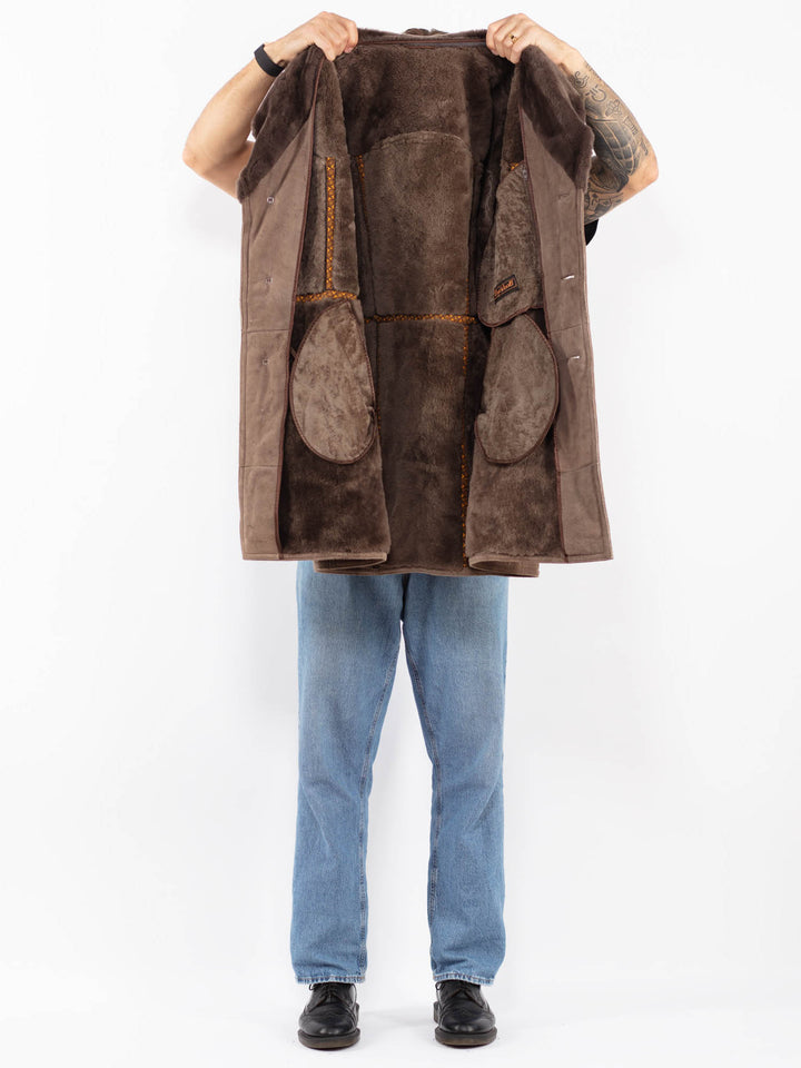 Vintage 70's Men Sheepskin Shearling Coat in Gray
