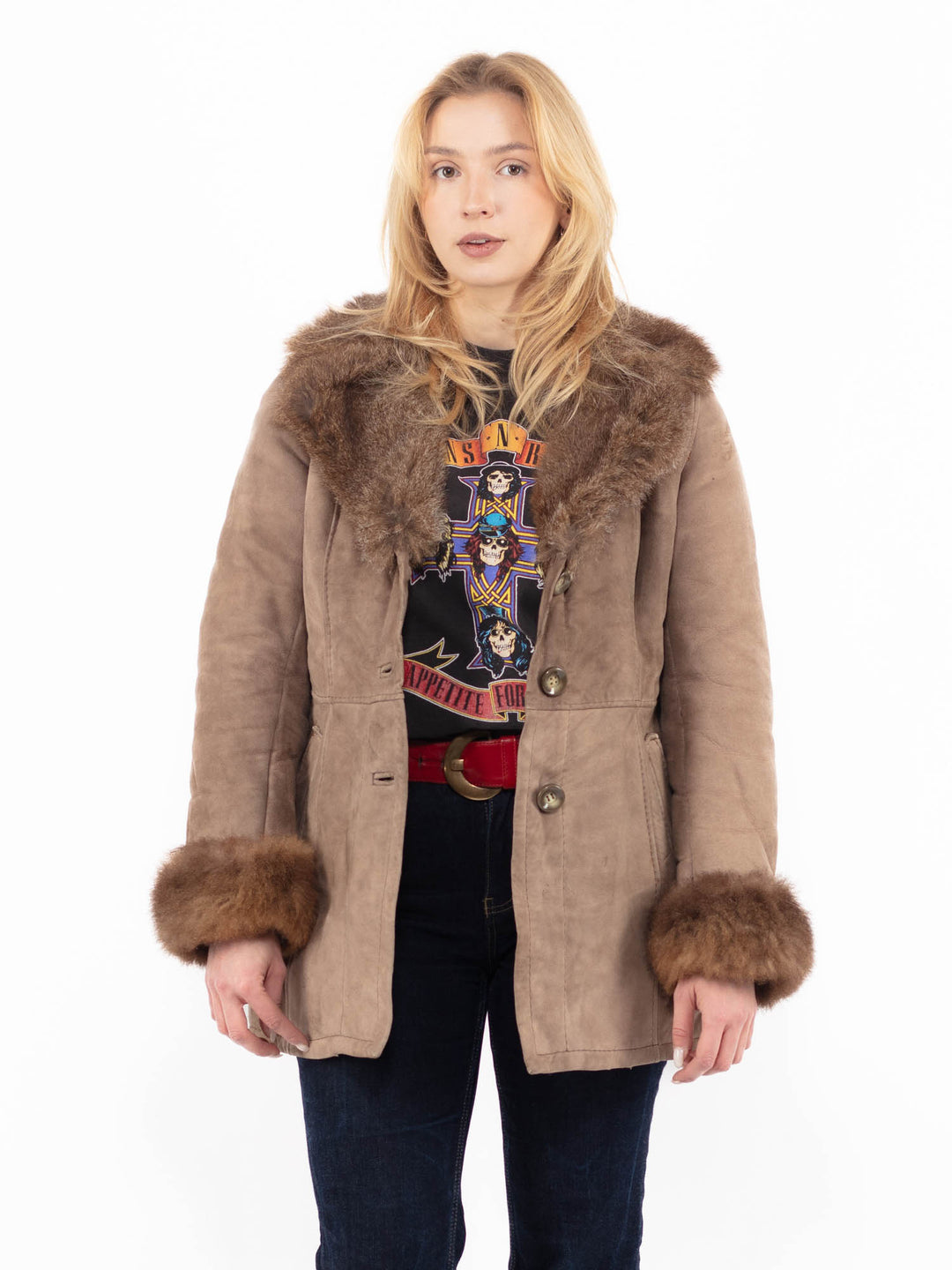 Vintage 70's Women Sheepskin Coat in Beige