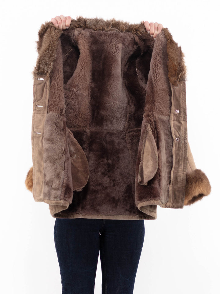 Vintage 70's Women Sheepskin Coat in Beige