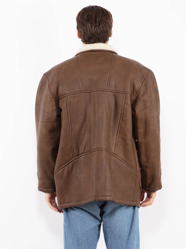 Vintage 90's Men Faux Sheepskin Coat in Brown