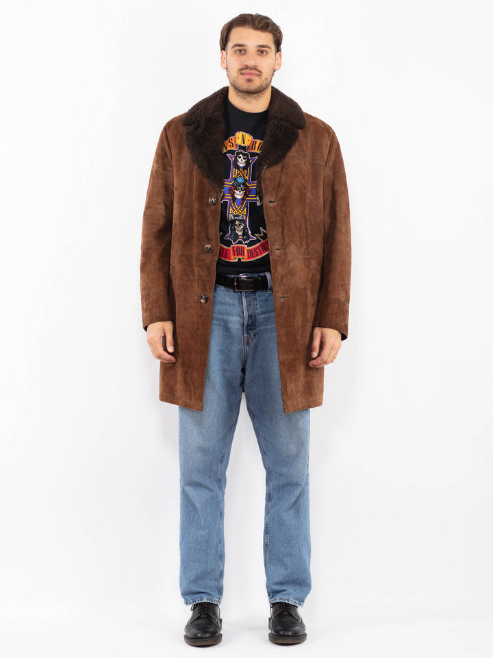 Vintage 70's Men Suede Sherpa Coat in Brown