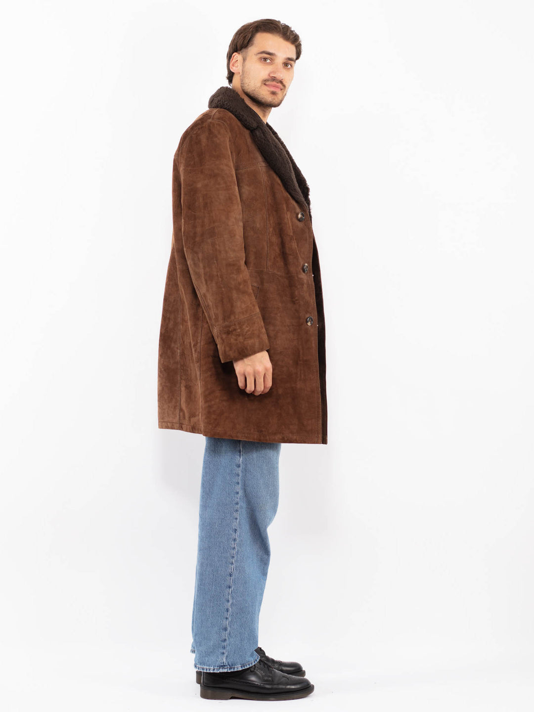 Vintage 70's Men Suede Sherpa Coat in Brown